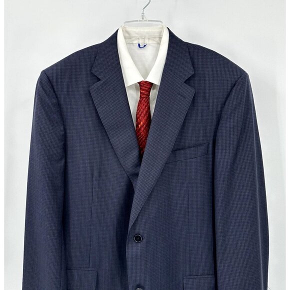 CANALI jacket blazer sport coat 100% wool mini check navy blue long 44L - Picture 3 of 10